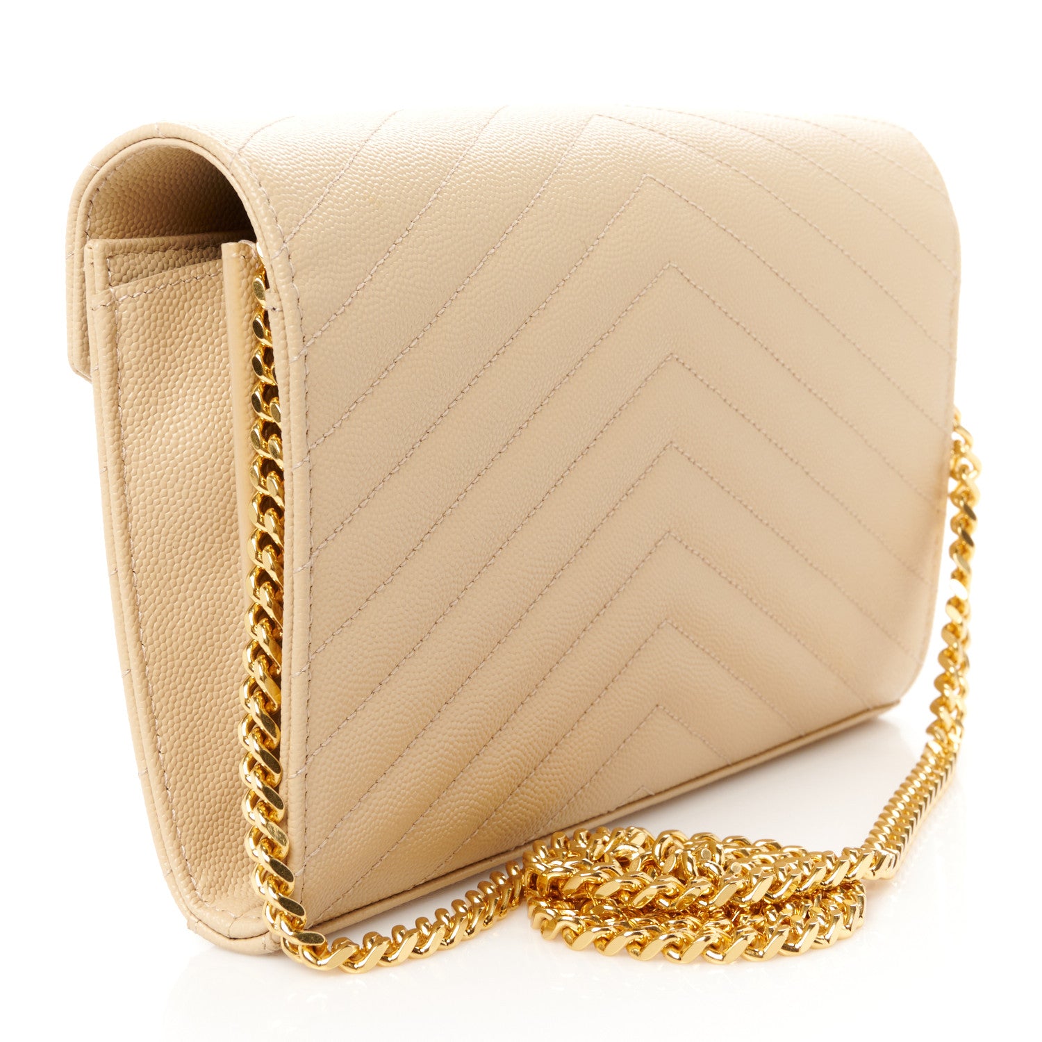 Saint Laurent Grain De Poudre Matelasse Chevron Monogram Chain Wallet Nude Powder 3 of 9