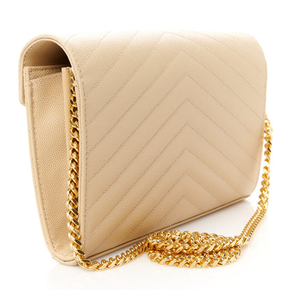 Saint Laurent Grain De Poudre Matelasse Chevron Monogram Chain Wallet Nude Powder 3 of 9