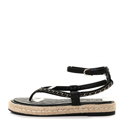 Chanel Lambskin Chain CC Thong Espadrille Sandals 41 Black 1 of 9