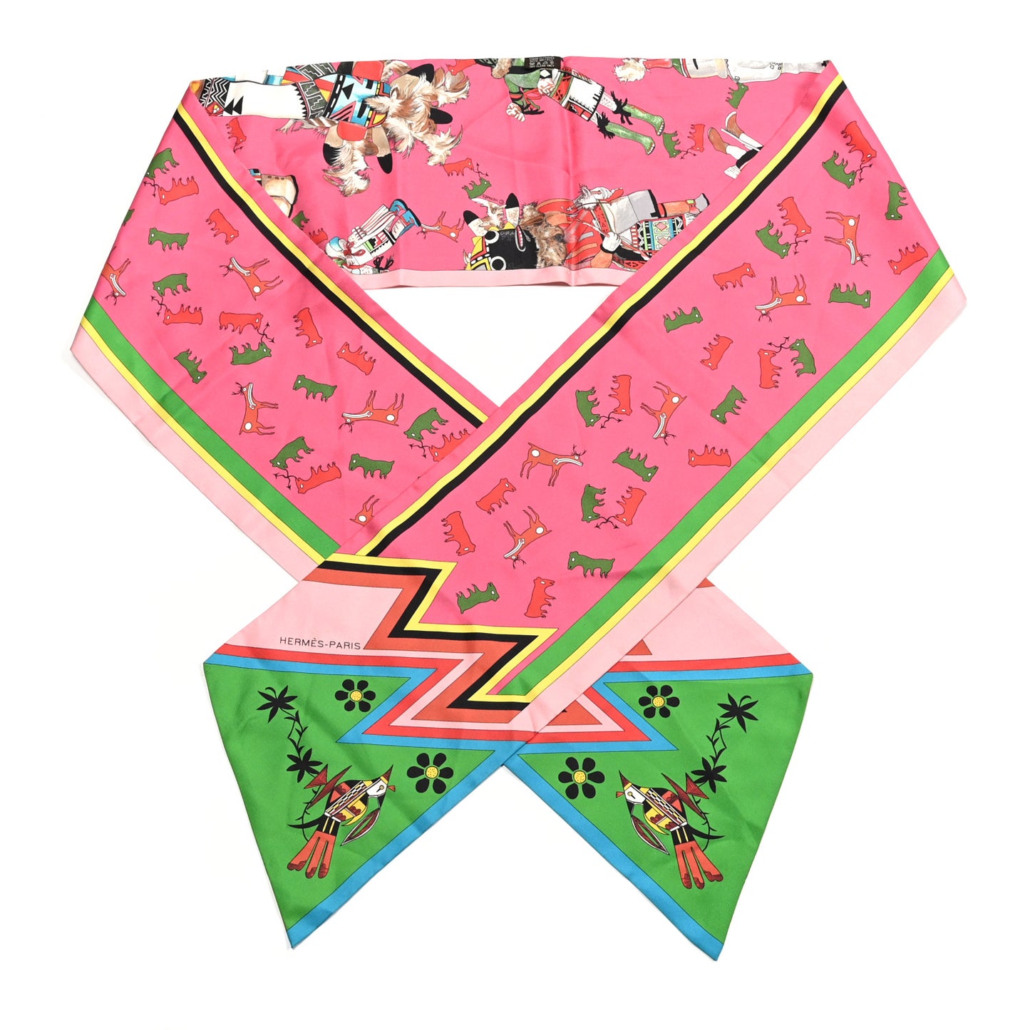 Silk Kachinas Maxi Twilly Rose Vert Bleu