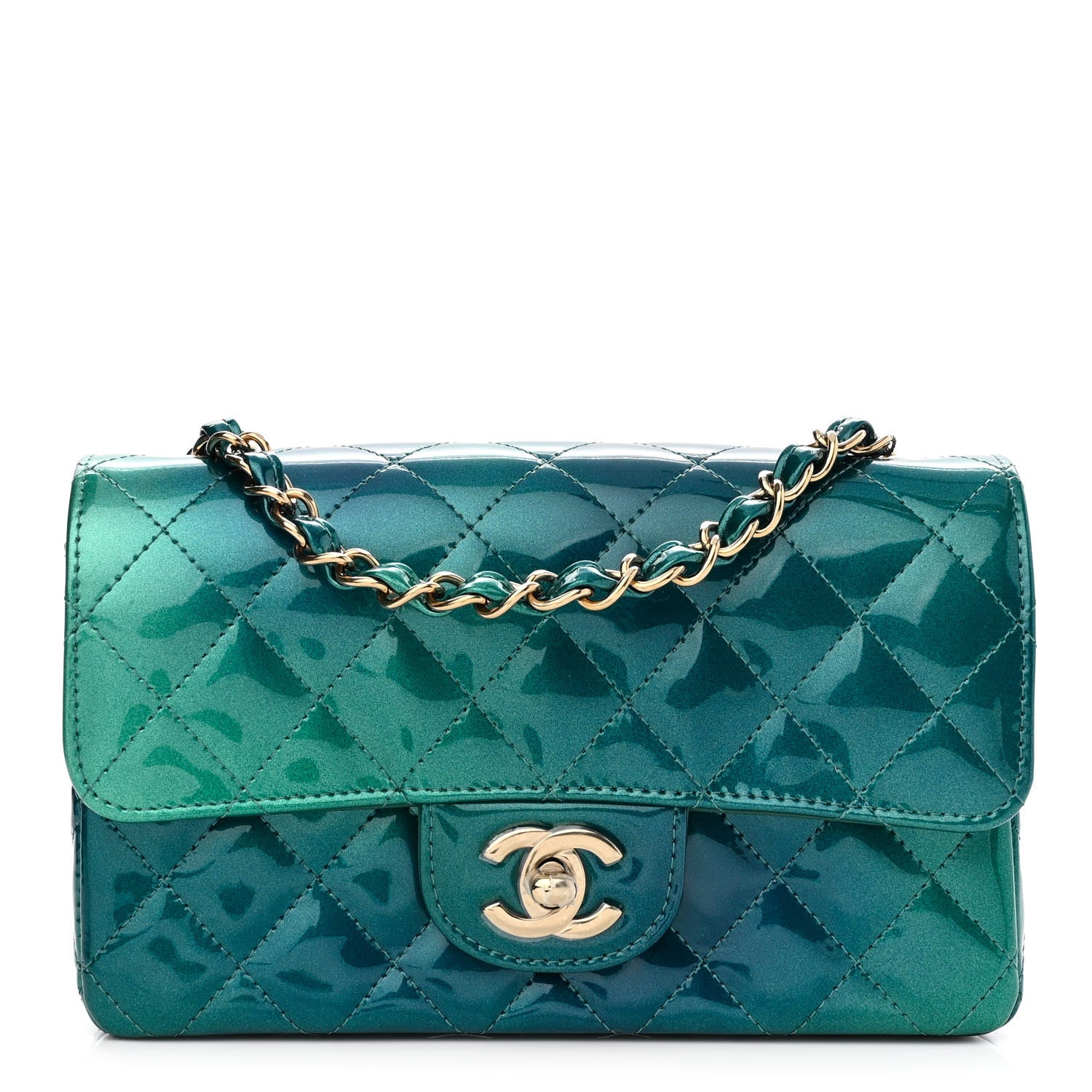 Chanel Shaded Patent Calfskin Quilted Mini Rectangular Flap Green Blue 1 of 11