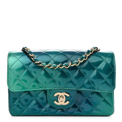 Chanel Shaded Patent Calfskin Quilted Mini Rectangular Flap Green Blue 1 of 11