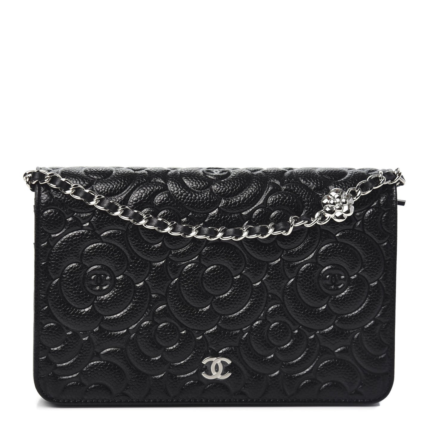 Caviar Camellia Embossed Wallet On Chain WOC Black