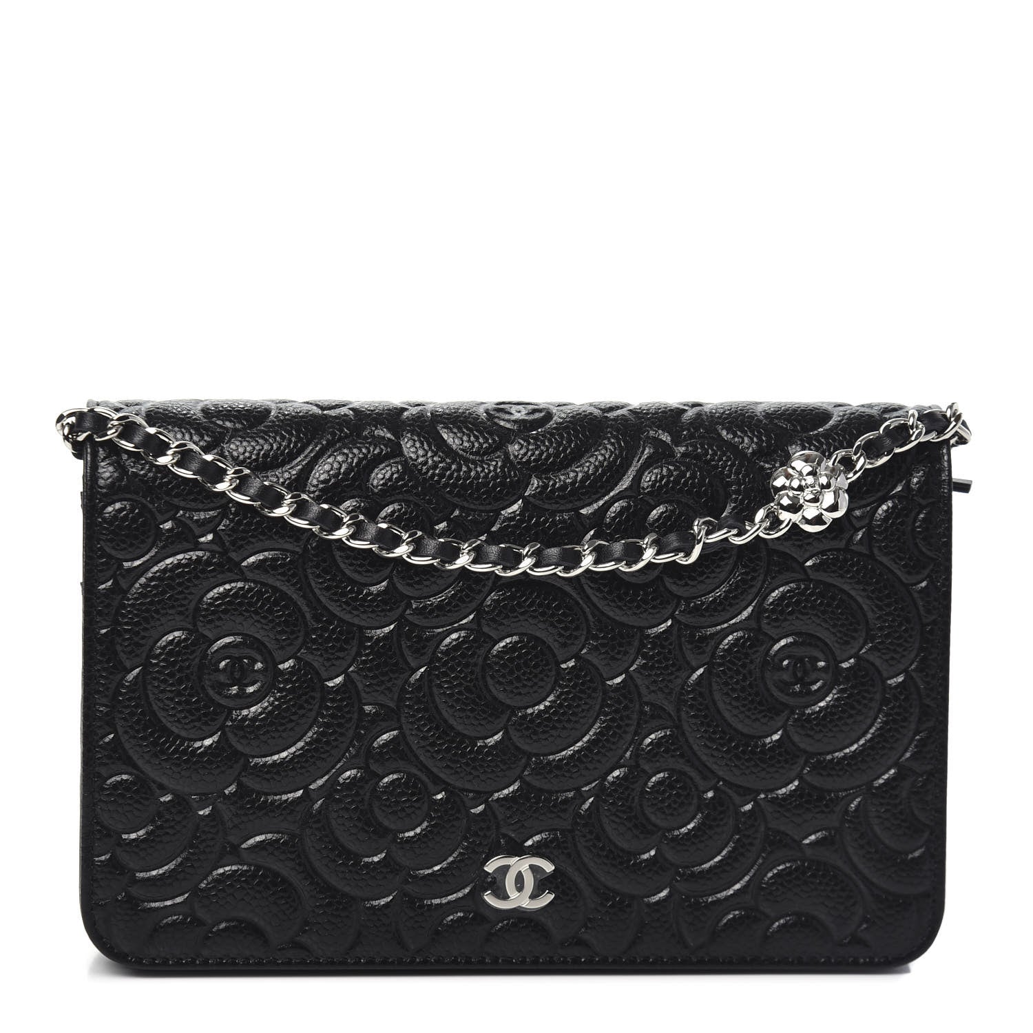 Chanel Caviar Camellia Embossed Wallet On Chain WOC Black 1 of 10