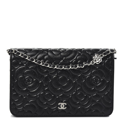 Chanel Caviar Camellia Embossed Wallet On Chain WOC Black 1 of 10