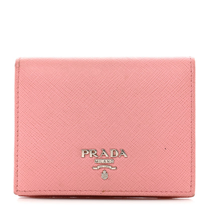Prada Saffiano Metal Compact Snap Bi-Fold Wallet Petalo Rosso 1 of 7