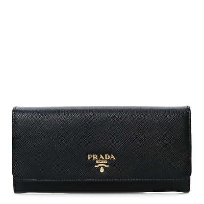 Prada Saffiano Metal Continental Flap Wallet Black 1 of 18
