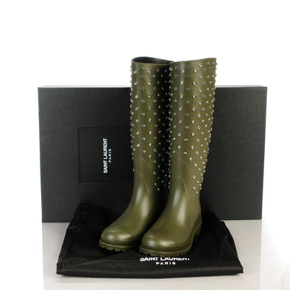 Saint Laurent Rubber Crystal Rain Boots 35 Dark Khaki 8 of 8