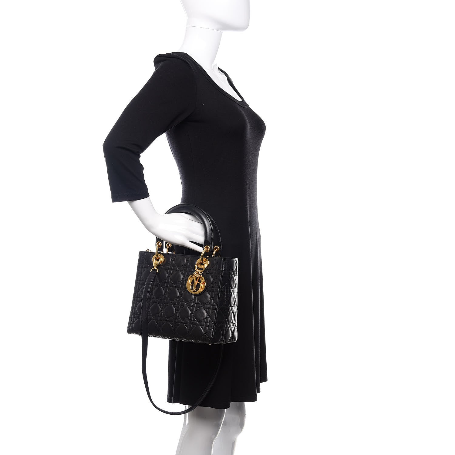 Christian Dior Lambskin Cannage Medium Lady Dior Black 3 of 11