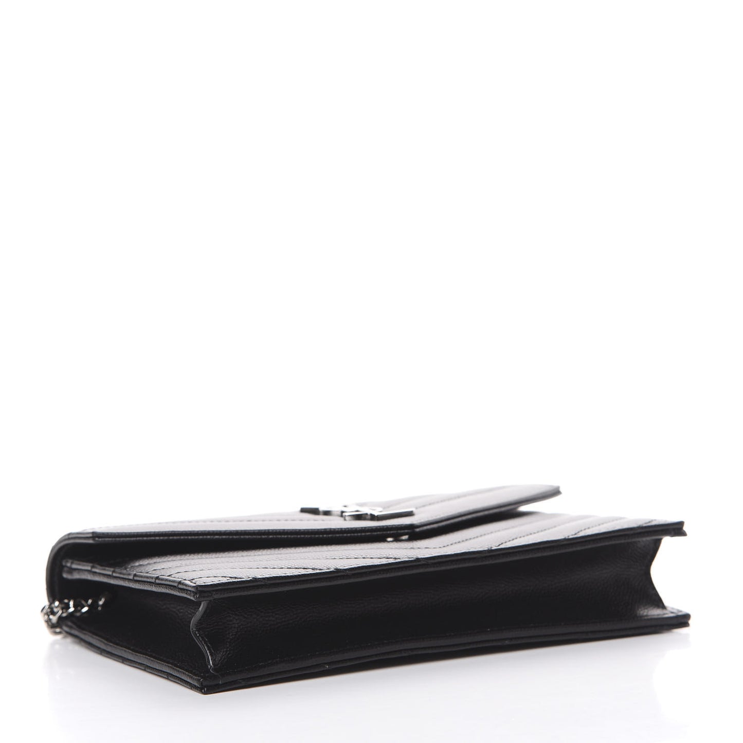 Grain De Poudre Matelasse Chevron Monogram Envelope Chain Wallet Black
