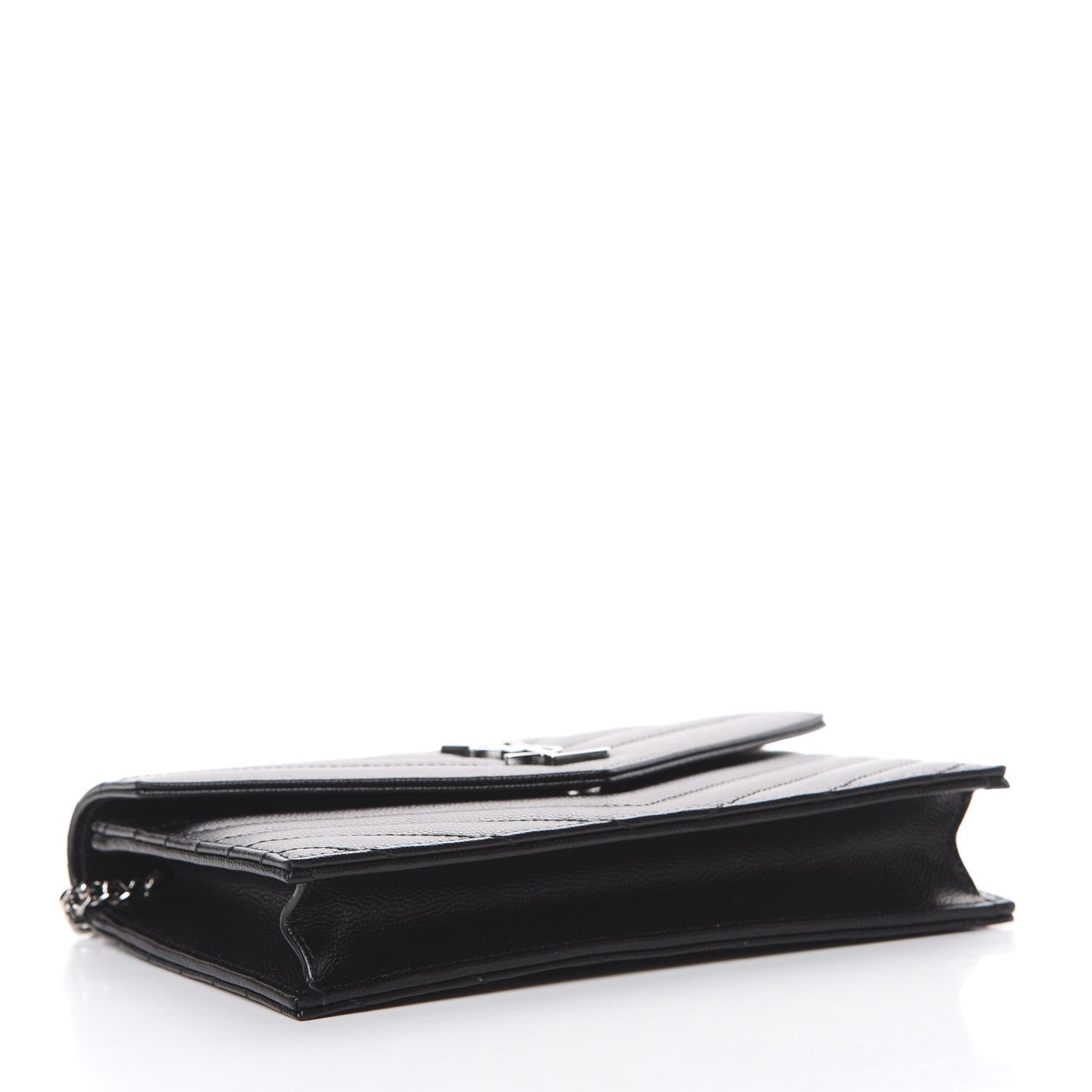 Saint Laurent Grain De Poudre Matelasse Chevron Monogram Envelope Chain Wallet Black 3 of 10