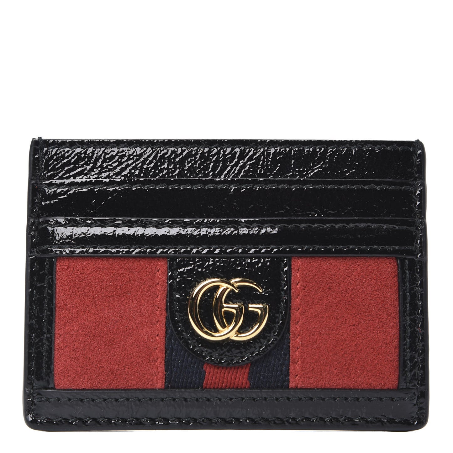 Suede Patent Ophidia Card Holder Hibiscus Red Black