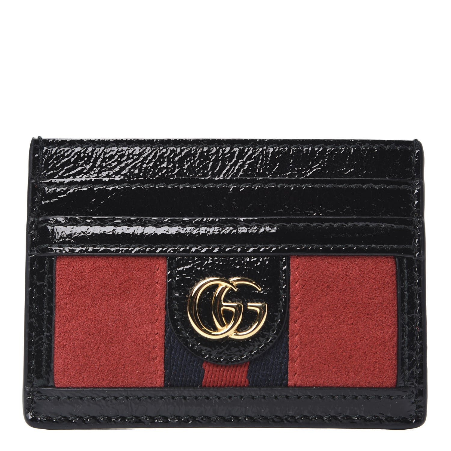 Gucci Suede Patent Ophidia Card Holder Hibiscus Red Black 1 of 6