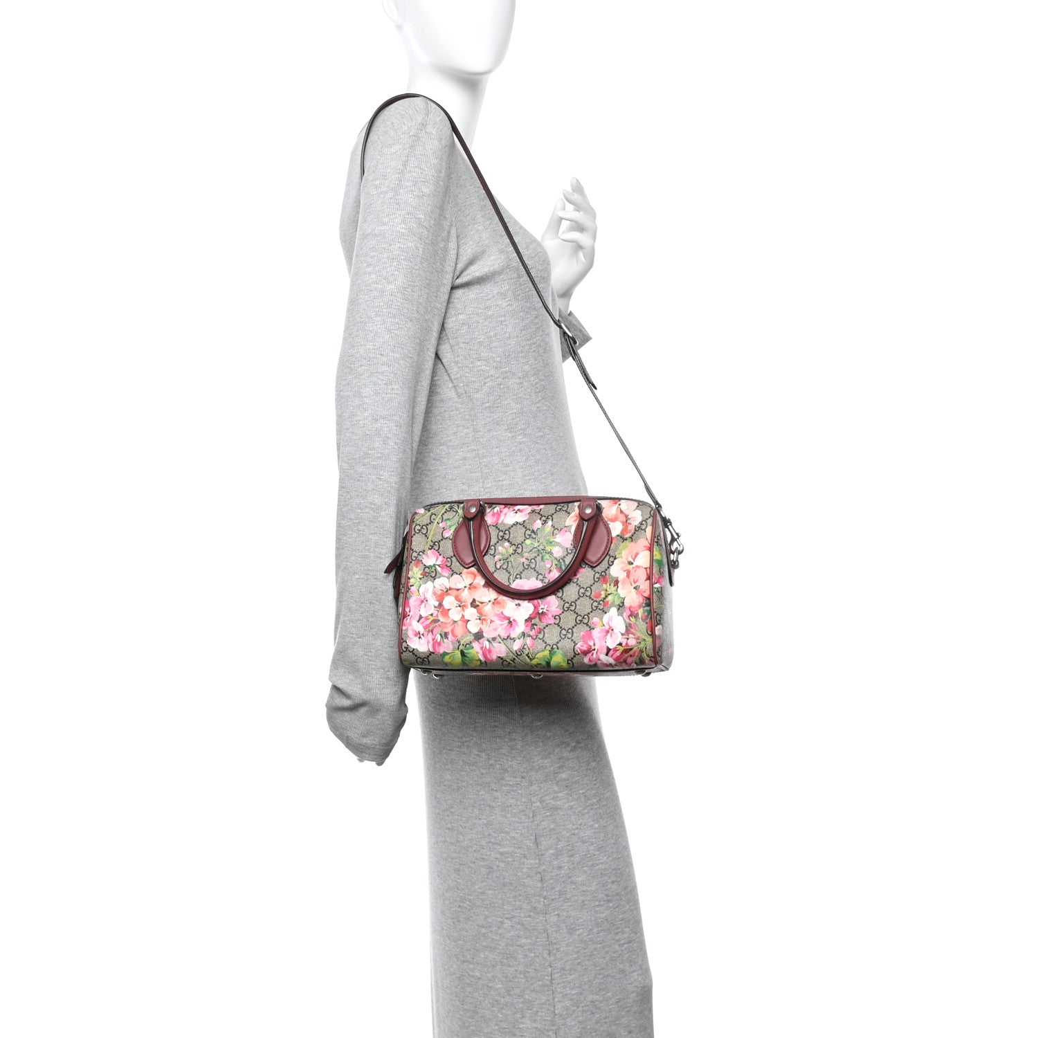 Gucci GG Supreme Monogram Blooms Small Boston Beige Multicolor Dry Rose 2 of 10