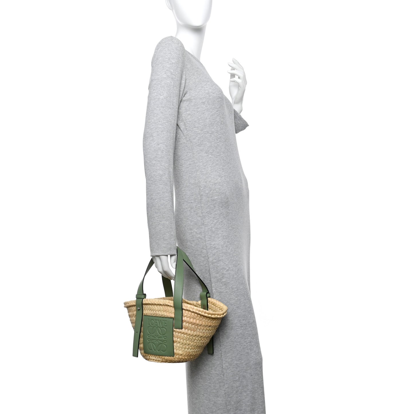 Raffia Small Basket Tote Bag Natural Green