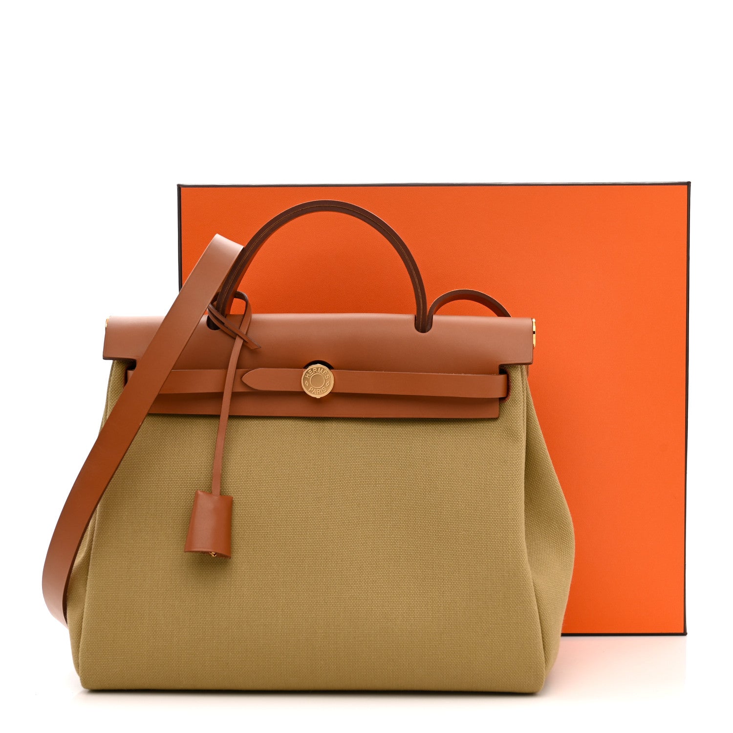 Hermes Military Toile Vache Hunter Herbag Zip Retourne 31 PM Poussiere Fauve 12 of 12