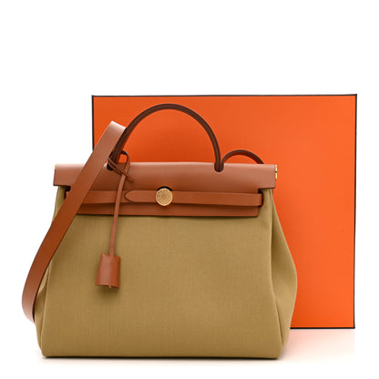 Hermes Military Toile Vache Hunter Herbag Zip Retourne 31 PM Poussiere Fauve 12 of 12