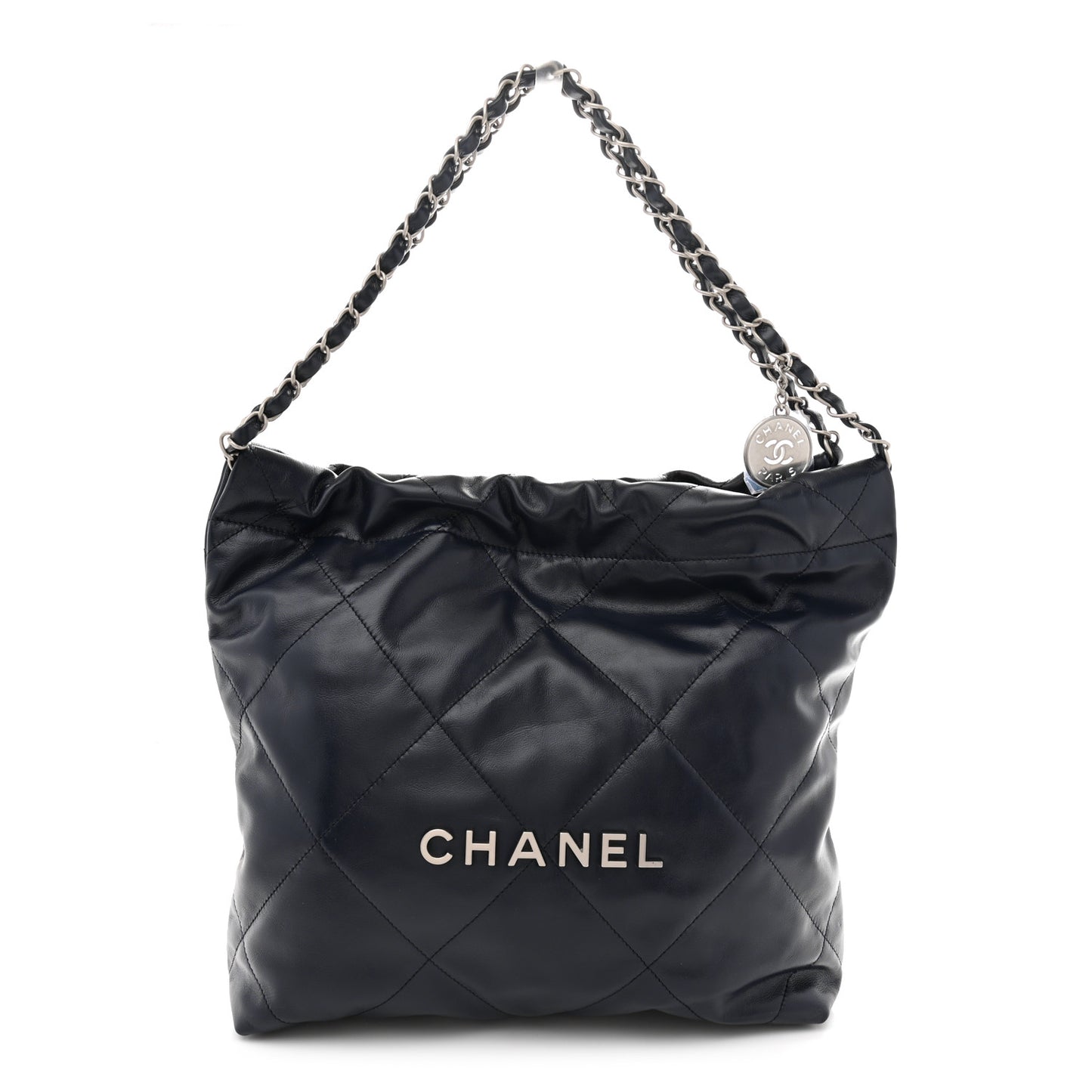 Shiny Calfskin Quilted Small Chanel 22 Navy