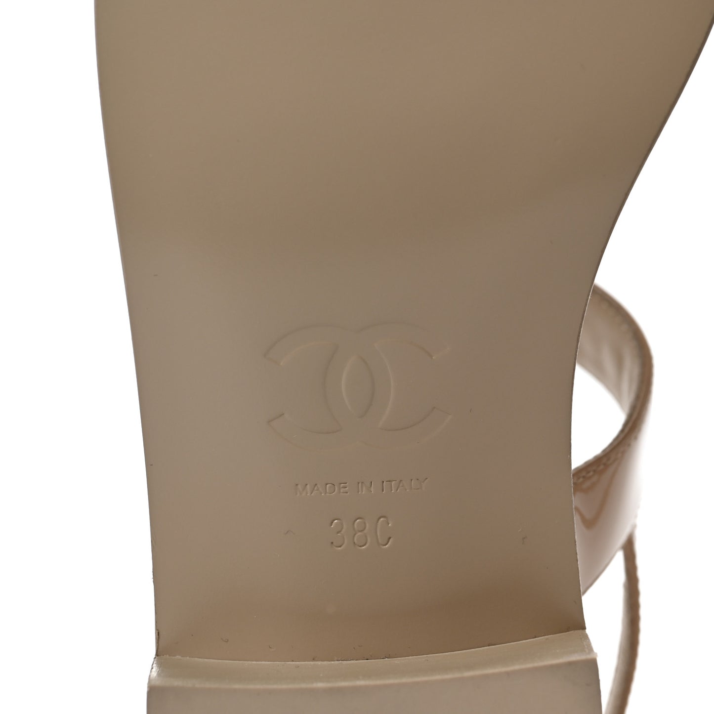 Lambskin Patent Chain CC Logo Thong Sandals 38 Beige