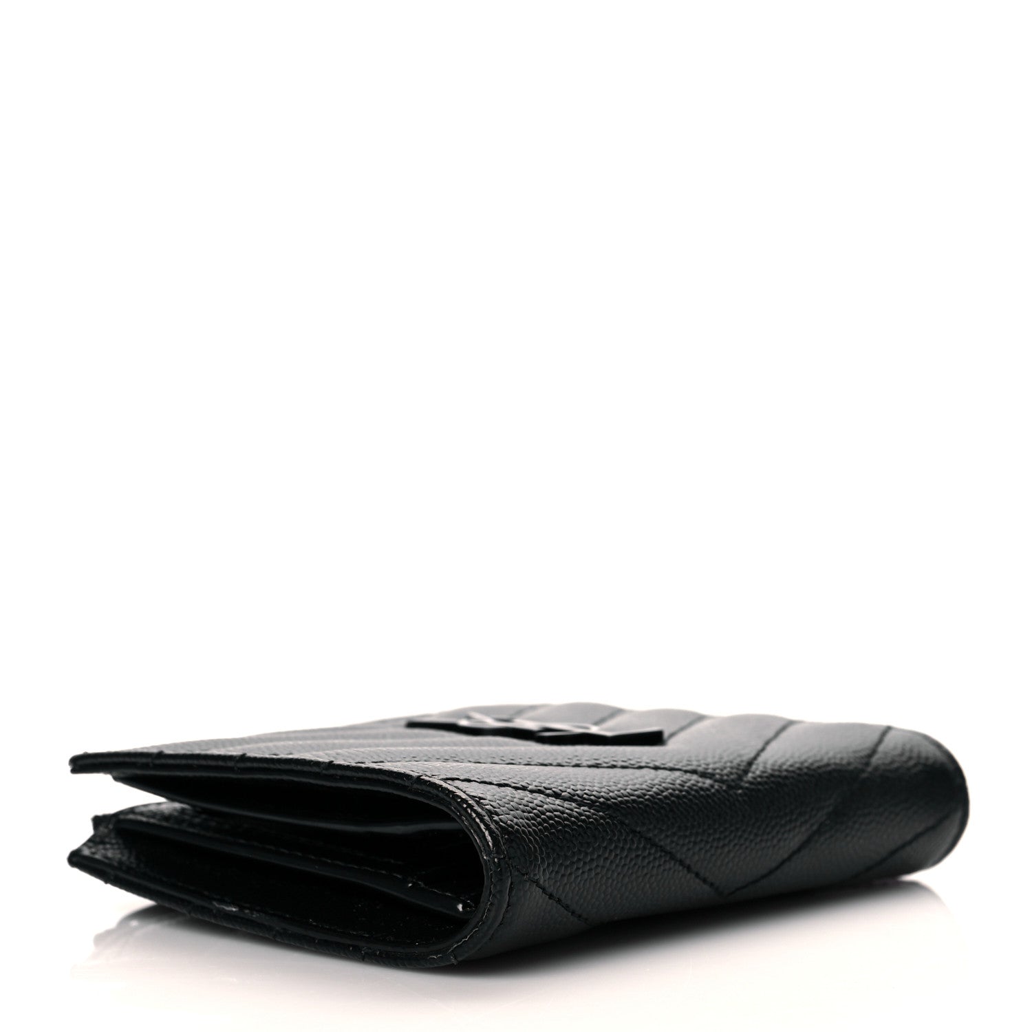 Saint Laurent Grain De Poudre Matelasse Chevron Monogram Zipped Card Case Black 4 of 10