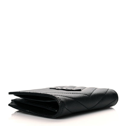 Saint Laurent Grain De Poudre Matelasse Chevron Monogram Zipped Card Case Black 4 of 10