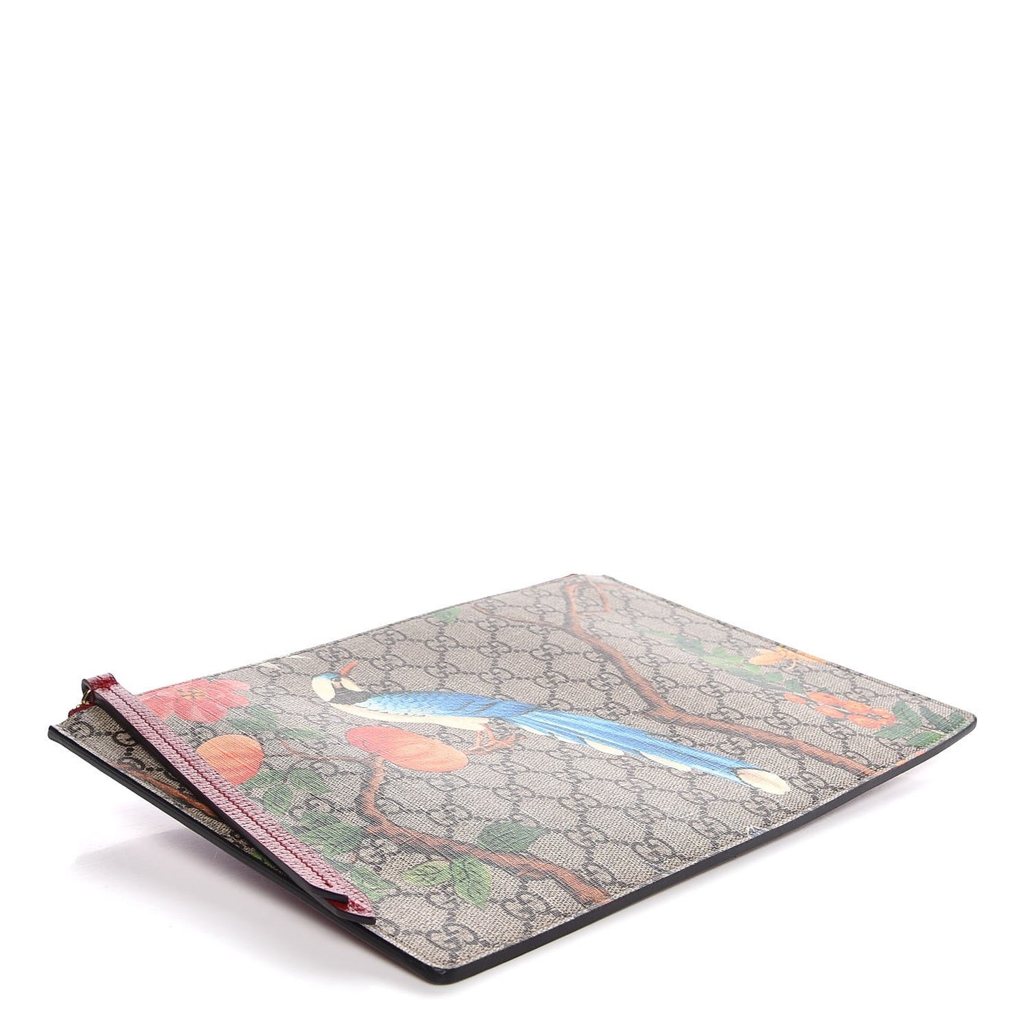 GG Supreme Monogram Tian Large Zip Pouch Beige Multicolor Red