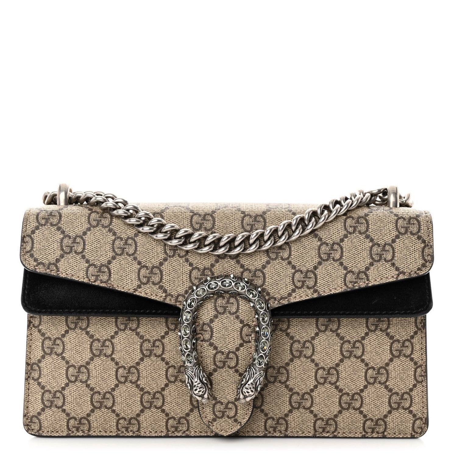 Gucci GG Supreme Monogram Suede Crystal Small Dionysus Shoulder Bag Beige Ebony Black 1 of 11