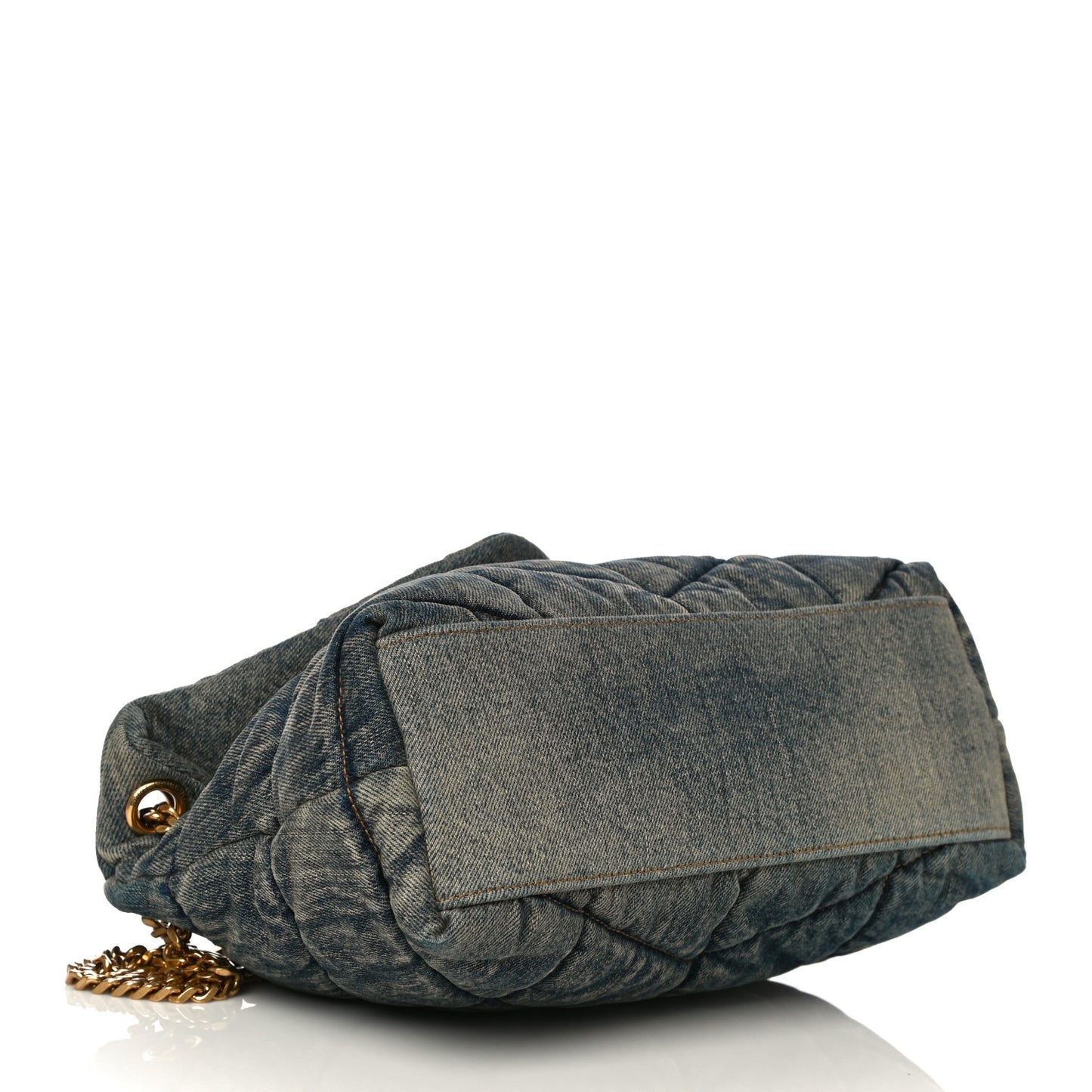 Denim Quilted Small Loulou Puffer Monogram Chain Satchel Rodeo Blue