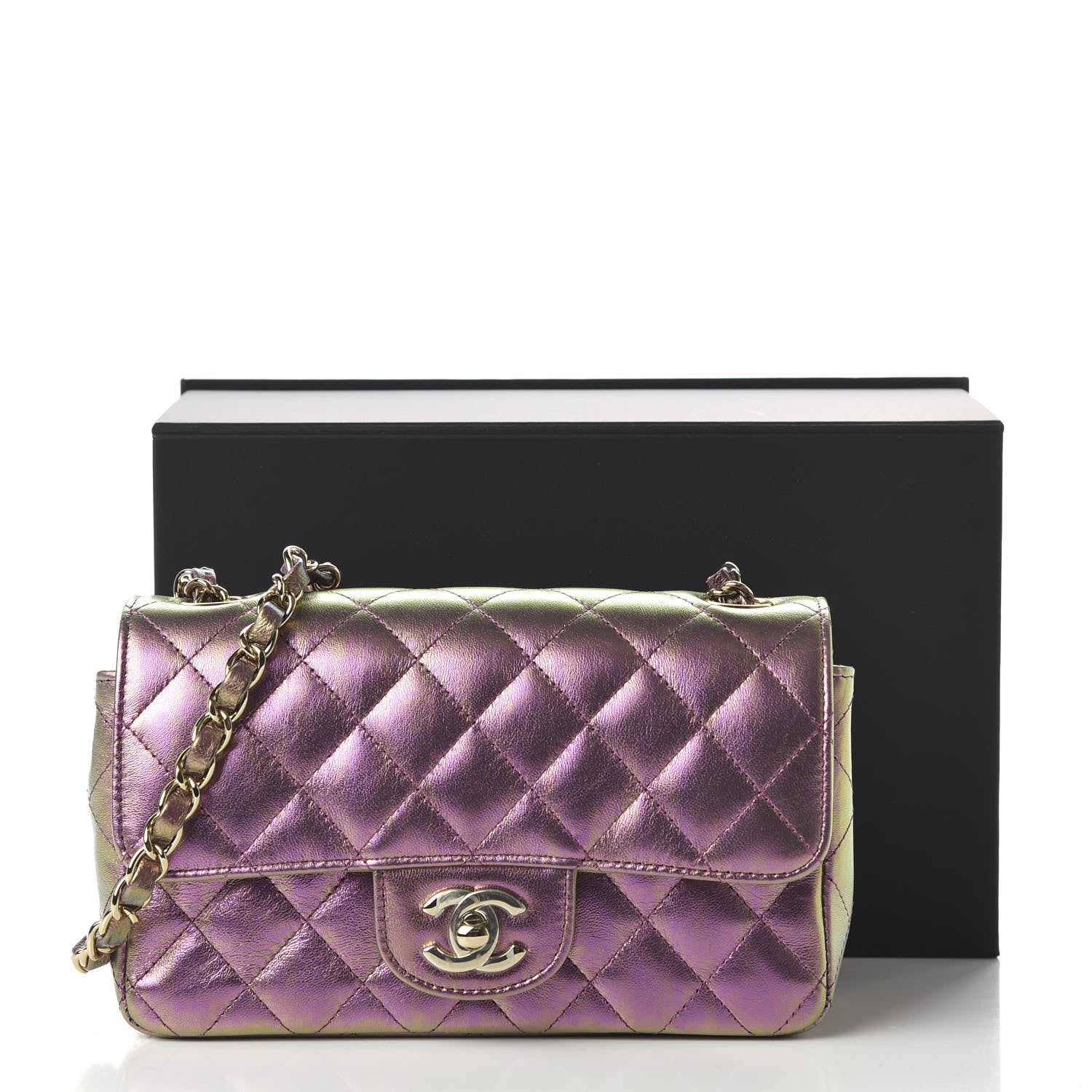 Chanel Iridescent Lambskin Quilted Mini Rectangular Flap Purple 11 of 11