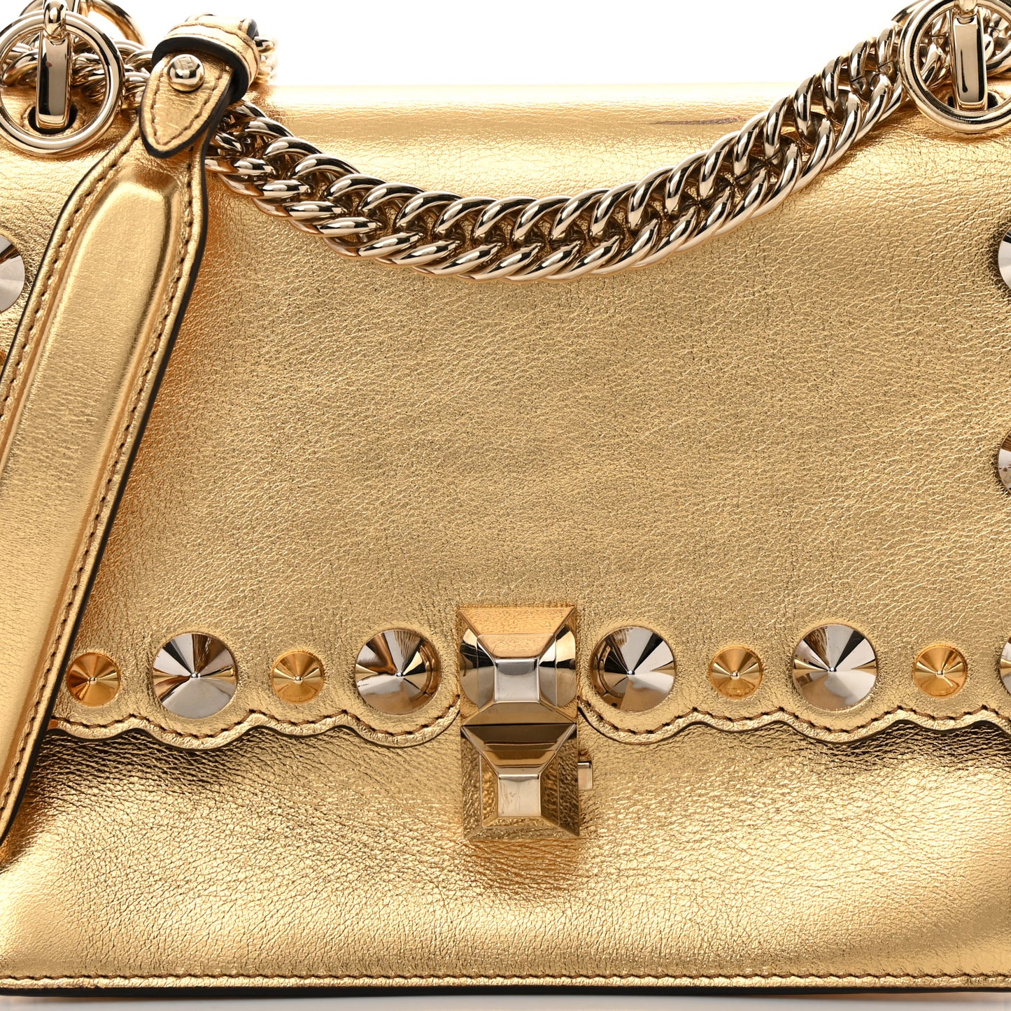 Vitello Catalan Mirror Scalloped Multi Studded Small Kan I Shoulder Bag Gold