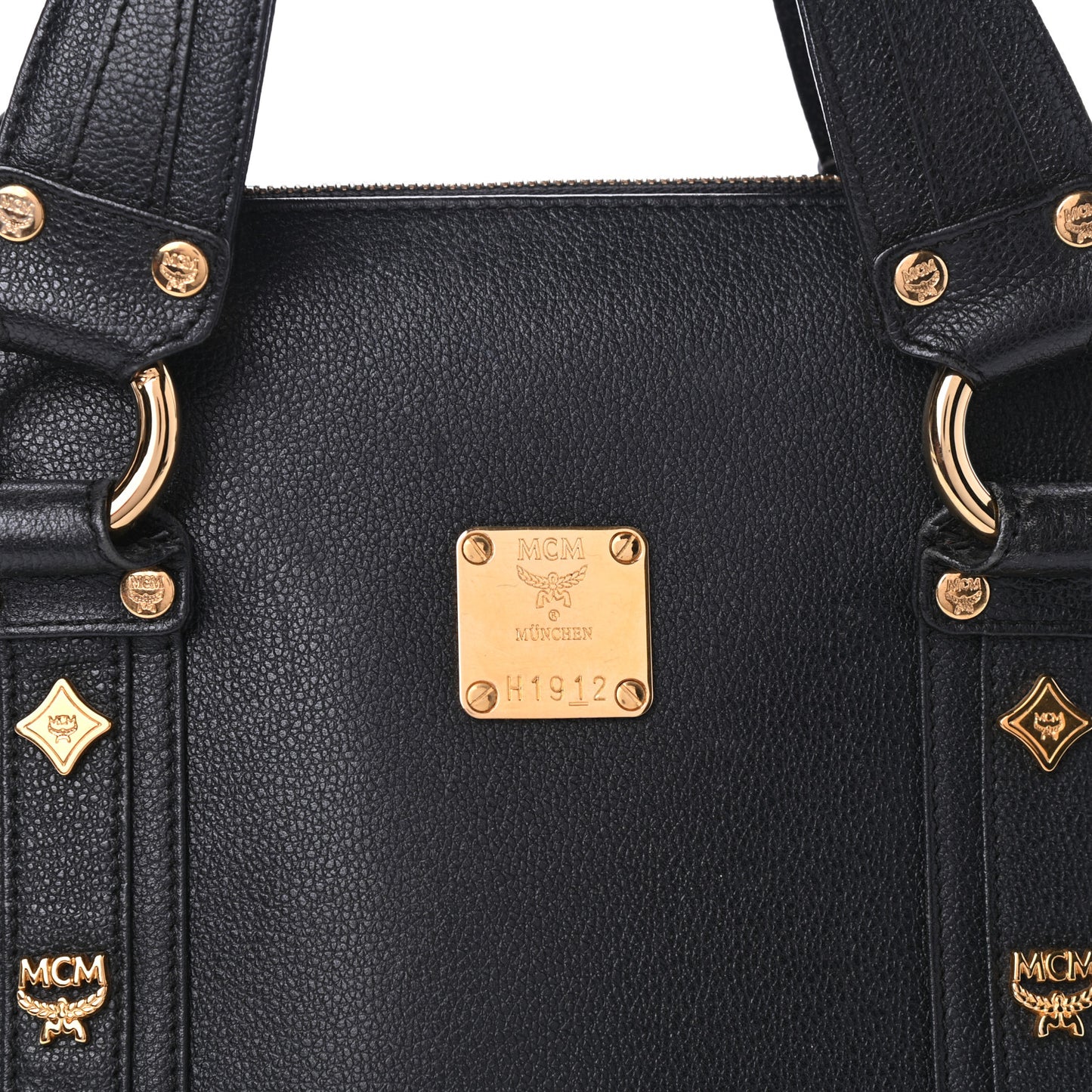 Grained Calfskin Studded Boston Bag Black