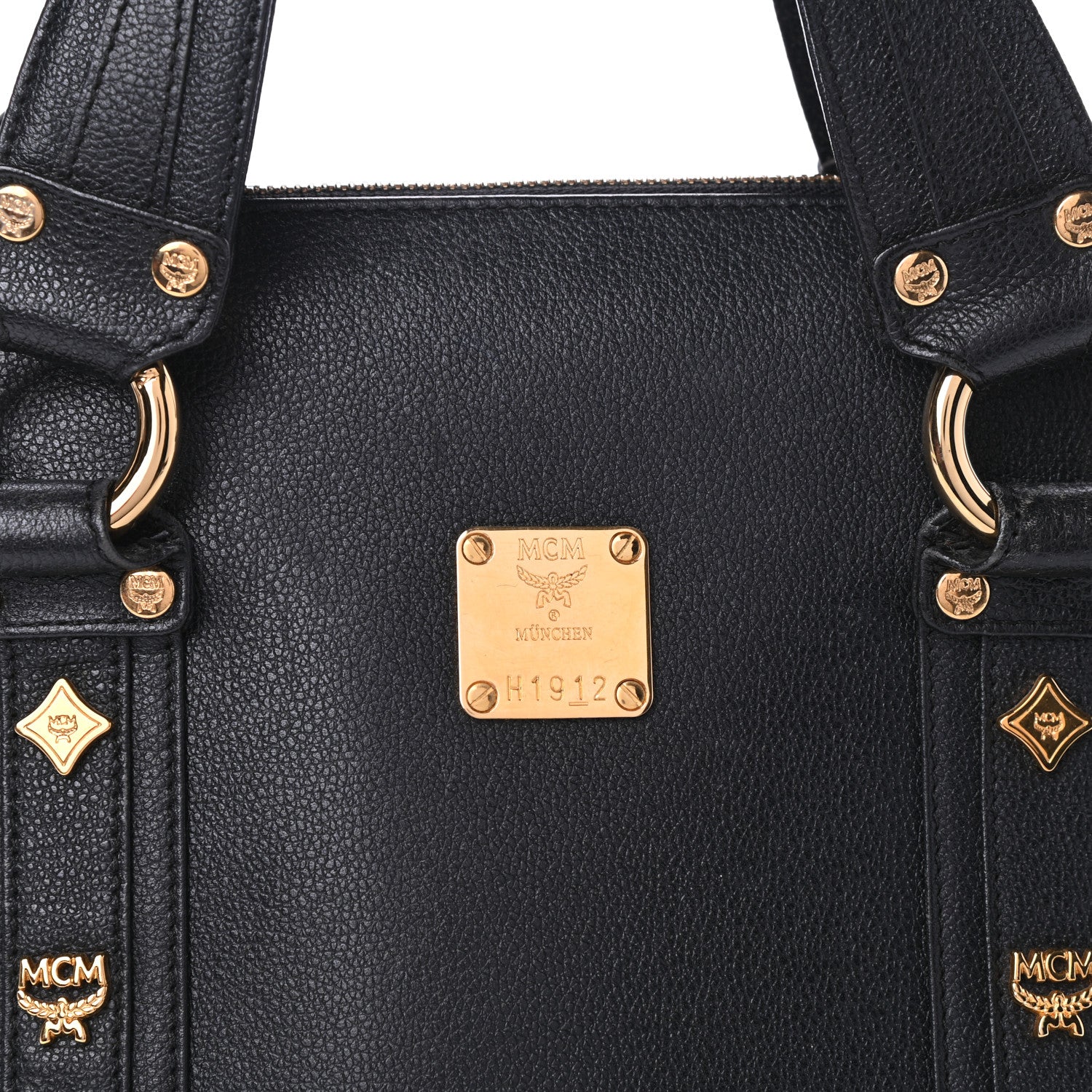MCM Grained Calfskin Studded Boston Bag Black 7 of 9