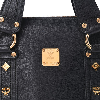 MCM Grained Calfskin Studded Boston Bag Black 7 of 9