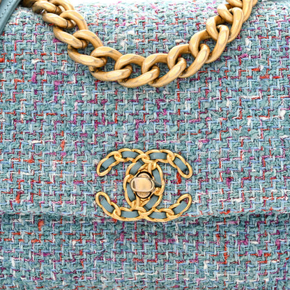 Chanel Tweed Quilted Medium Chanel 19 Flap Blue Multicolor 8 of 10