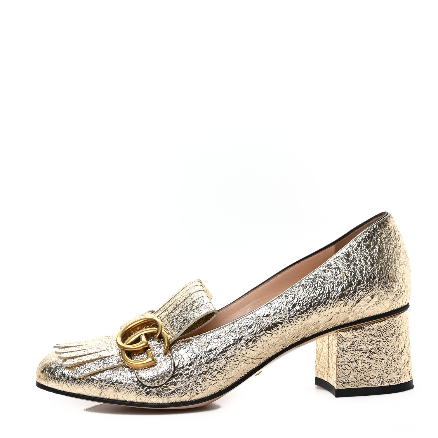 Gucci Galassia GG Marmont Fringe 50mm Loafer Pumps 38.5 Platino 1 of 8