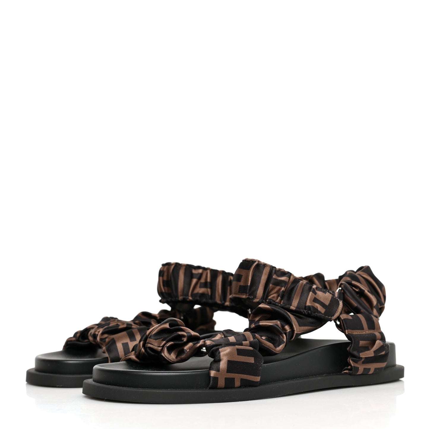 Satin FF Ruched Sandals 35.5 Tobacco Black