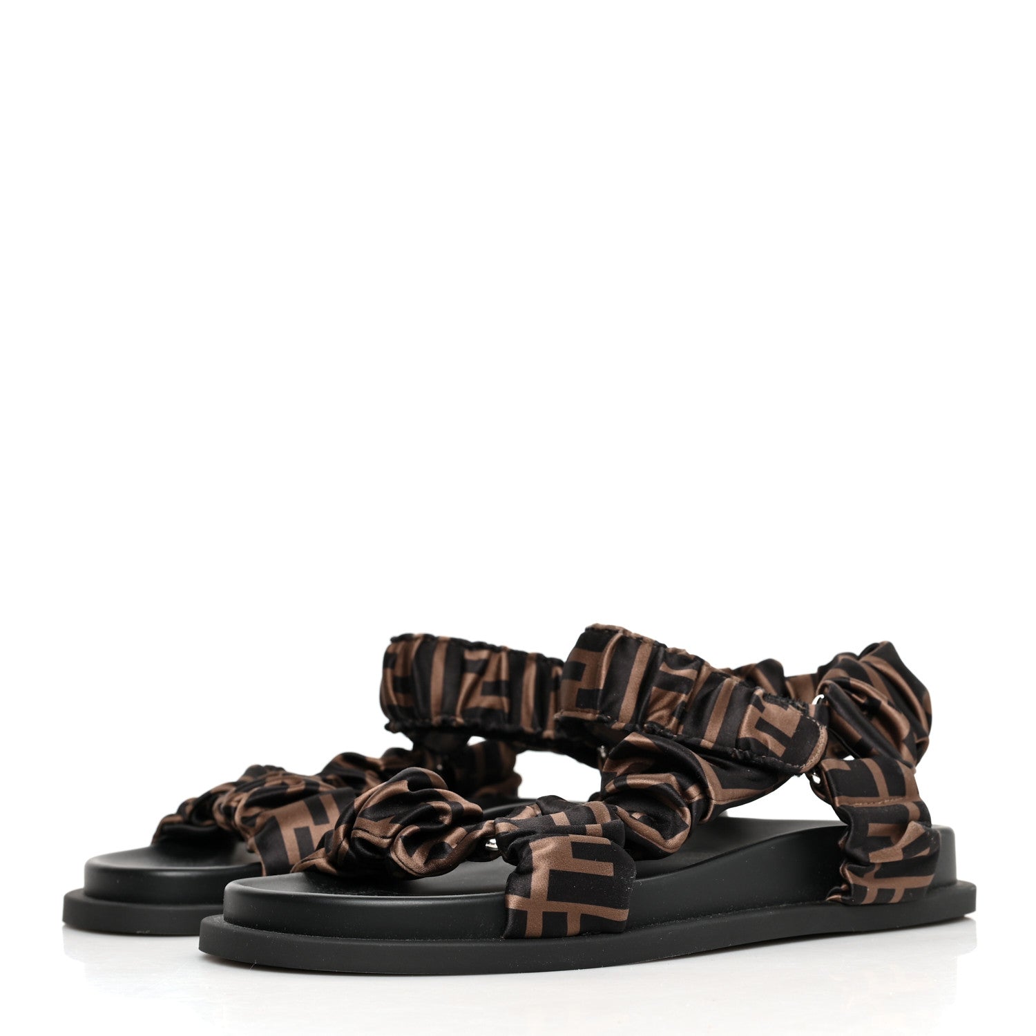 Fendi Satin FF Ruched Sandals 35.5 Tobacco Black 3 of 8