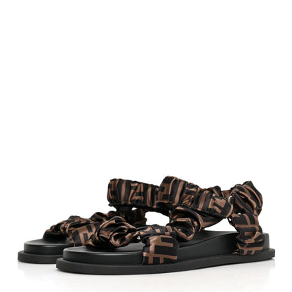 Fendi Satin FF Ruched Sandals 35.5 Tobacco Black 3 of 8