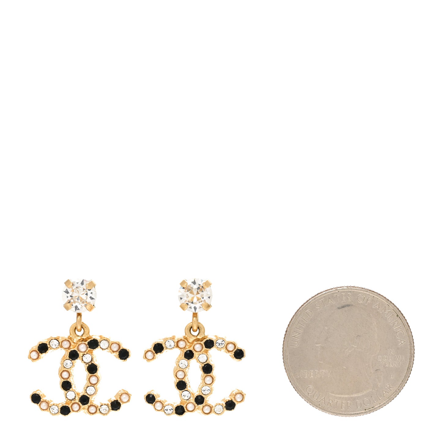 Resin Crystal Pearl CC Drop Earrings Gold Black