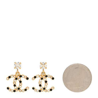Chanel Resin Crystal Pearl CC Drop Earrings Gold Black 2 of 5
