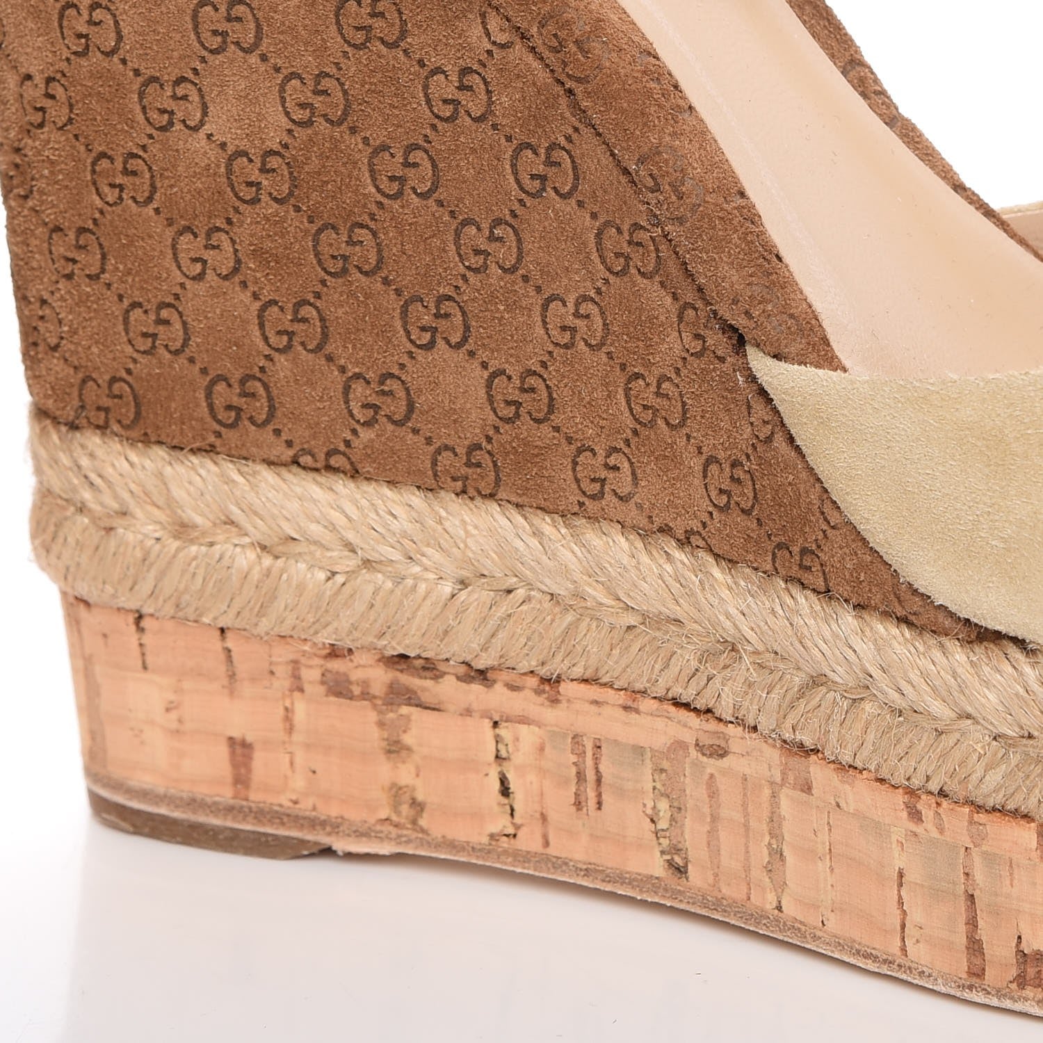 Gucci Suede Cork Guccissima Hollie Wedge Sandals 38.5 Nude 12 of 15