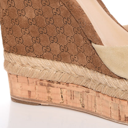 Gucci Suede Cork Guccissima Hollie Wedge Sandals 38.5 Nude 12 of 15