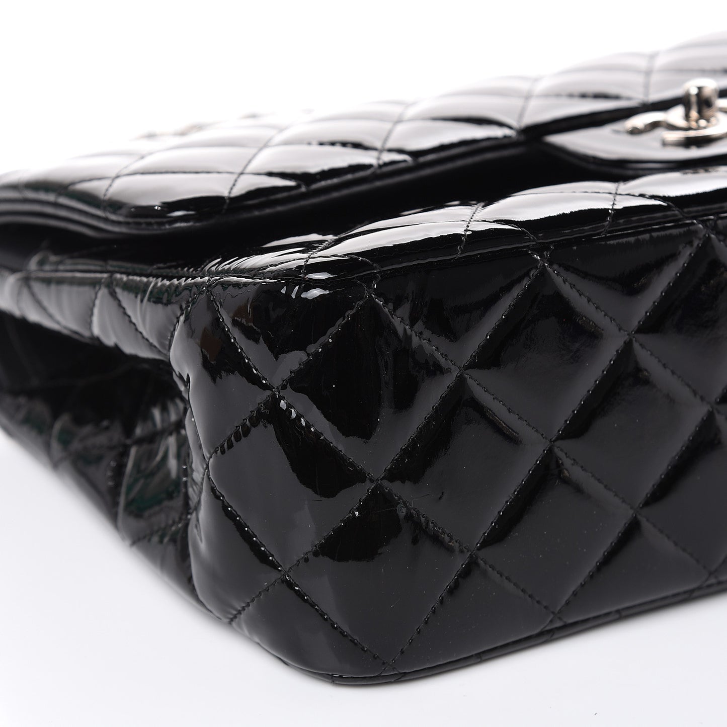 Patent Quilted Jumbo Double Flap Black