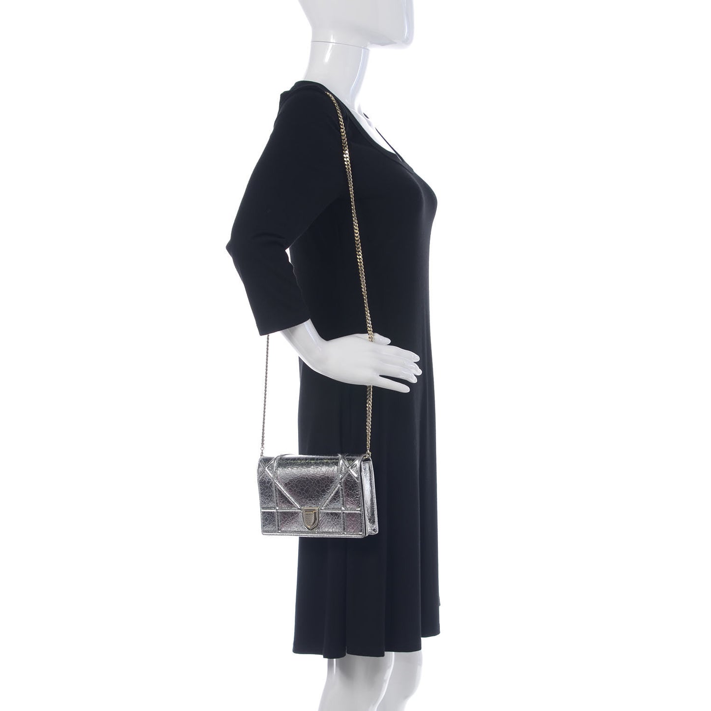 Metallic Ceramic Effect Deerskin Diorama Wallet on Chain Pouch Silver