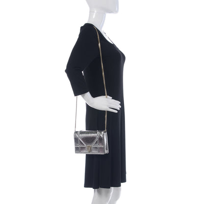 Christian Dior Metallic Ceramic Effect Deerskin Diorama Wallet on Chain Pouch Silver 2 of 8
