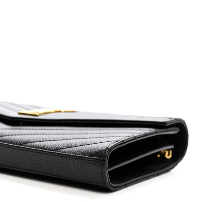 Saint Laurent Grain De Poudre Matelasse Chevron Monogram Chain Wallet Black 10 of 11