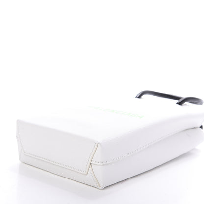 Balenciaga Squared Calfskin Logo Shopping Phone Holder Bag White Light Green 7 of 10