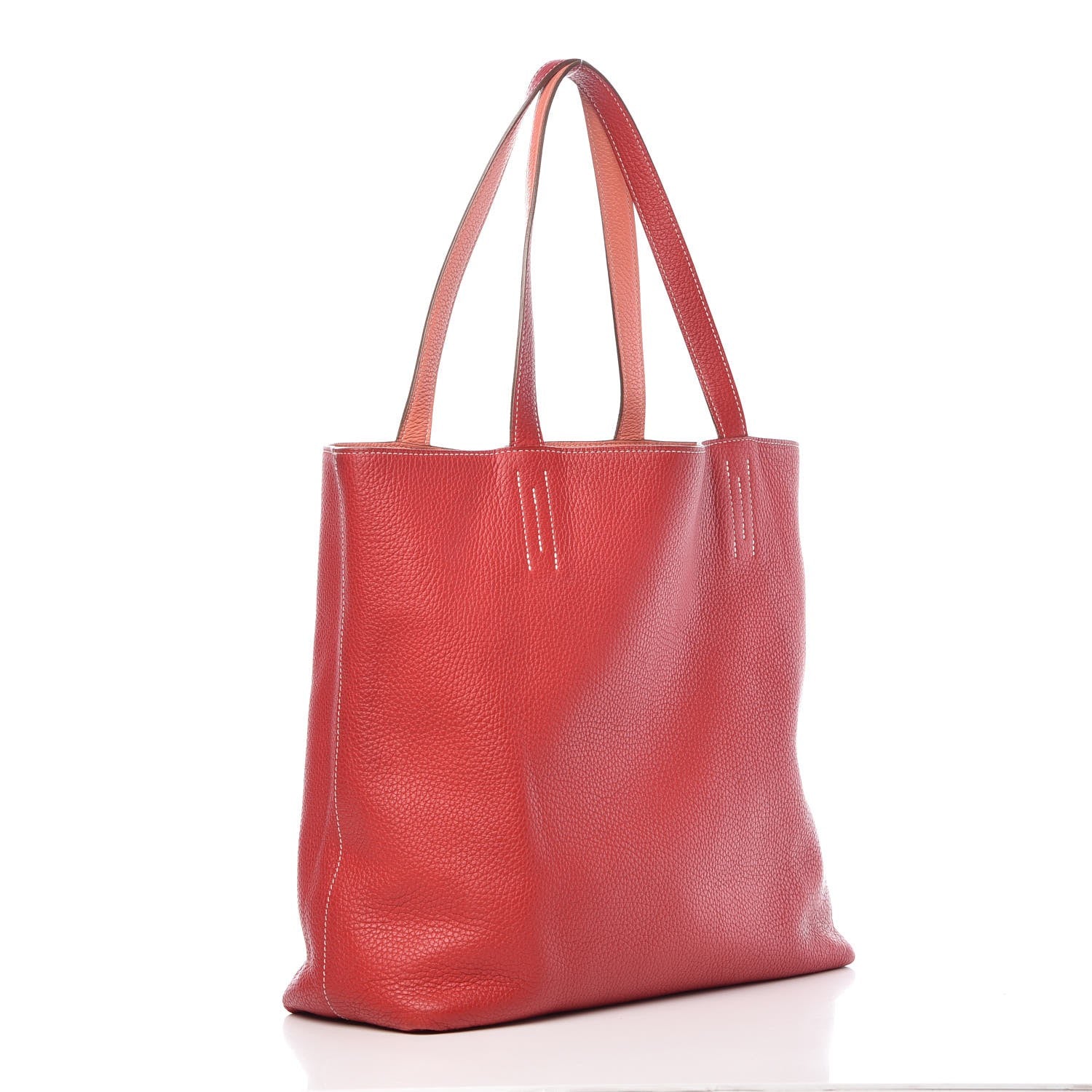 Hermes Taurillon Clemence Double Sens 45 Reversible Tote Rouge Casaque Crevette 4 of 13