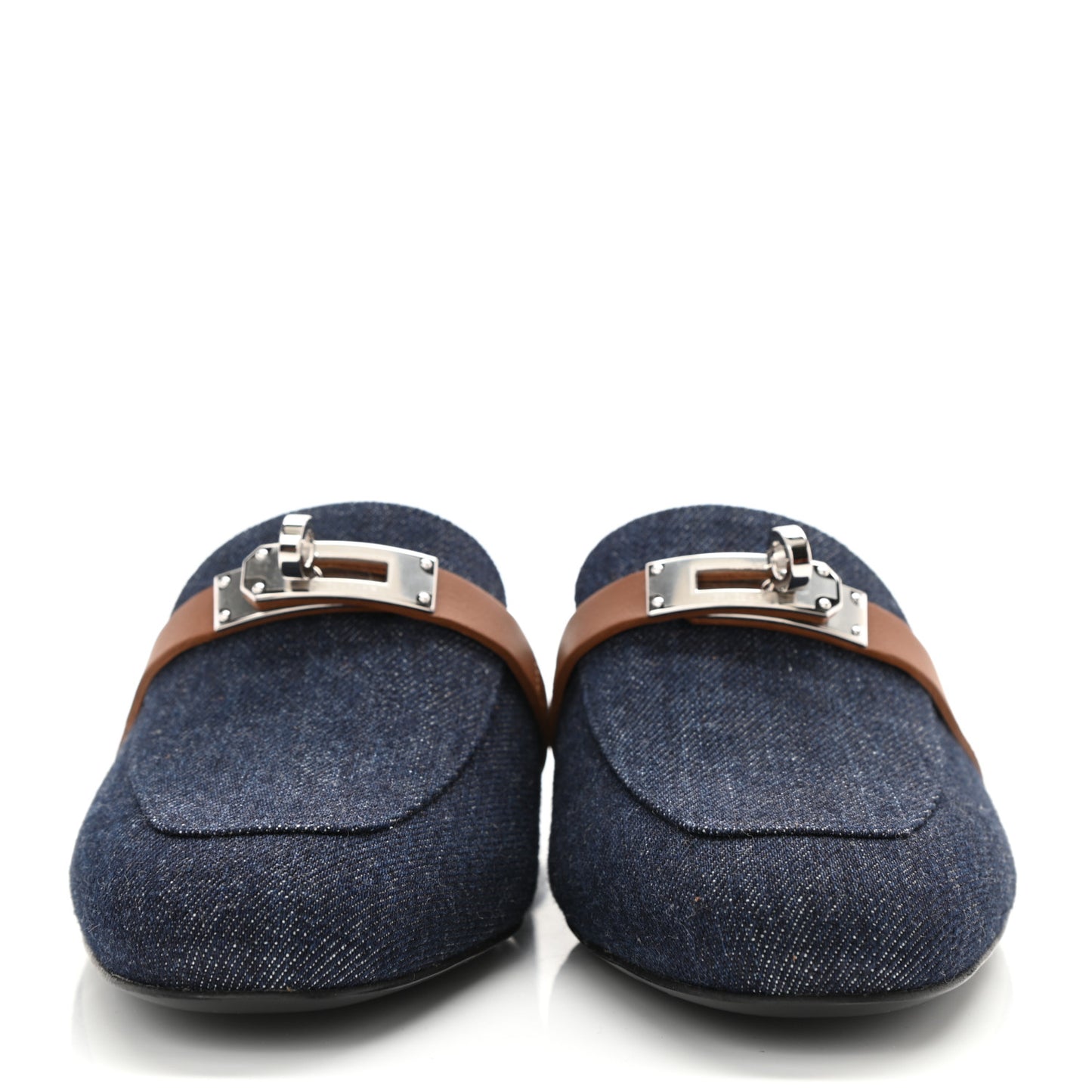 Calfskin Denim Oz Mules 36 Bleu Brut Gold