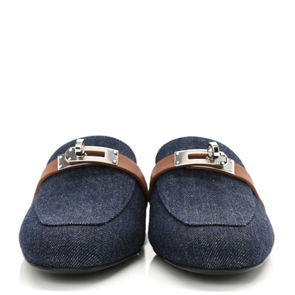 Hermes Calfskin Denim Oz Mules 36 Bleu Brut Gold 2 of 9